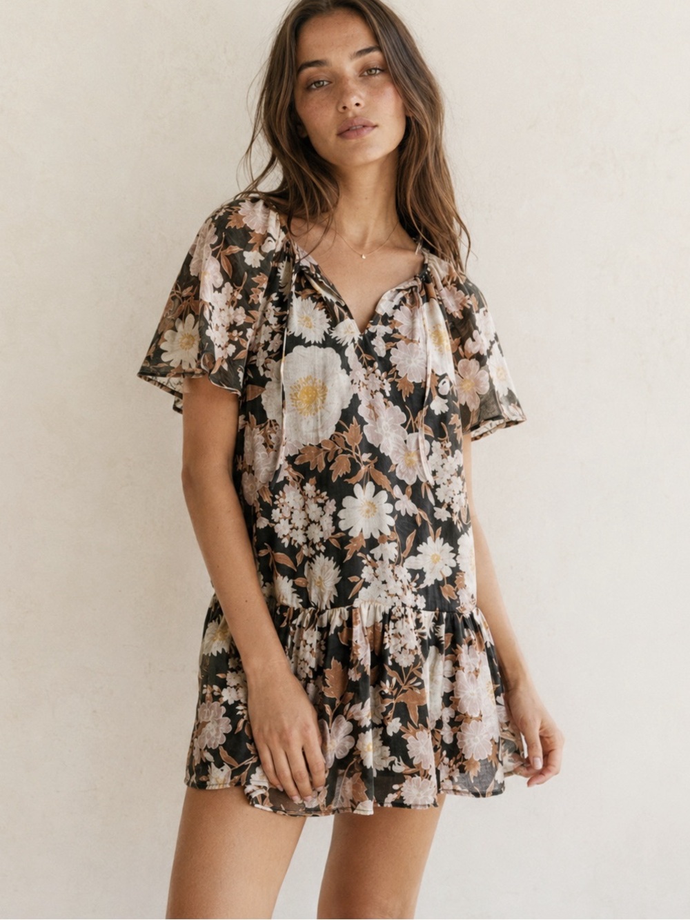 Abercrombie & Fitch Woman Floral Babydoll Flutter Ruffle Mini Dress MEDIUM